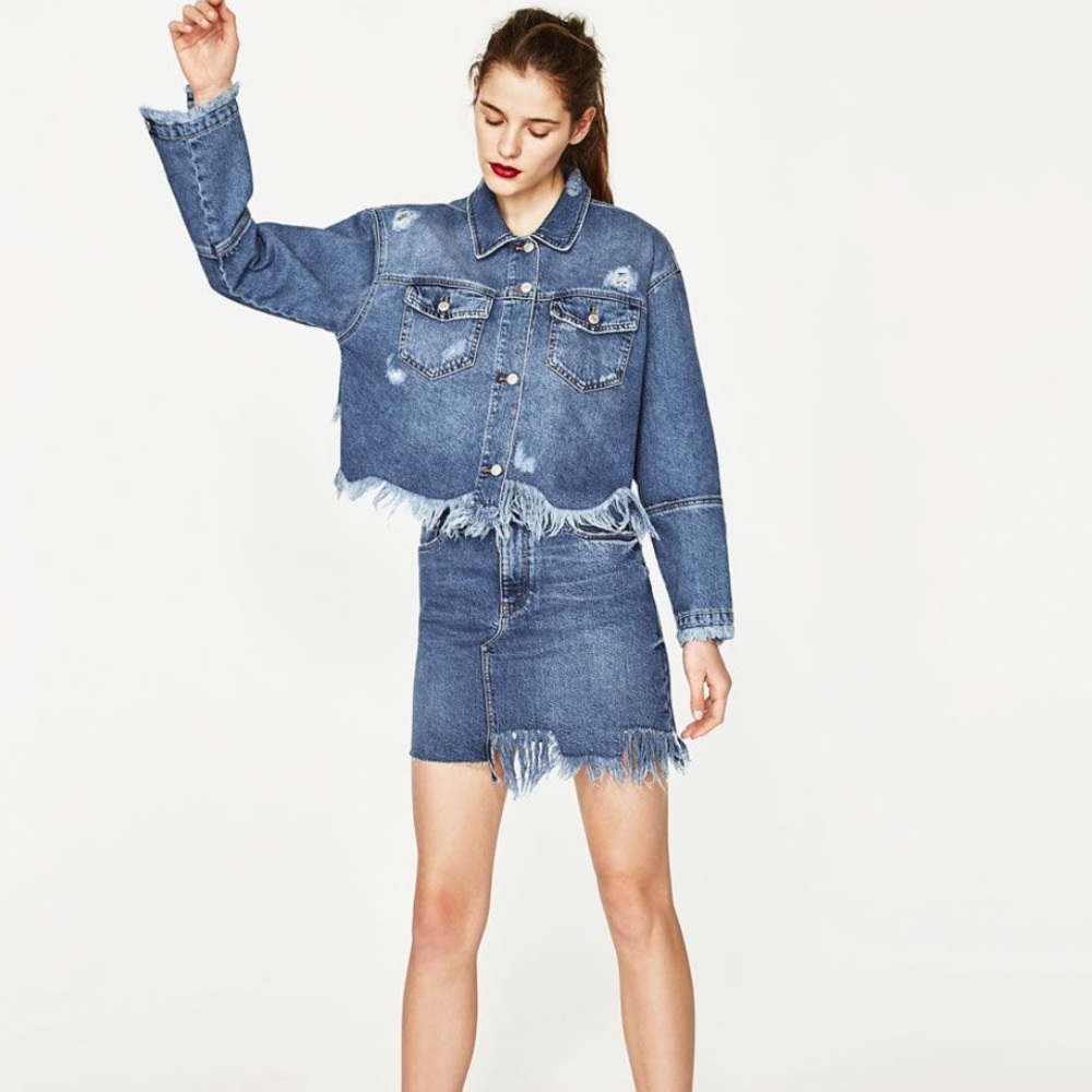 Zara denim fringed jacket